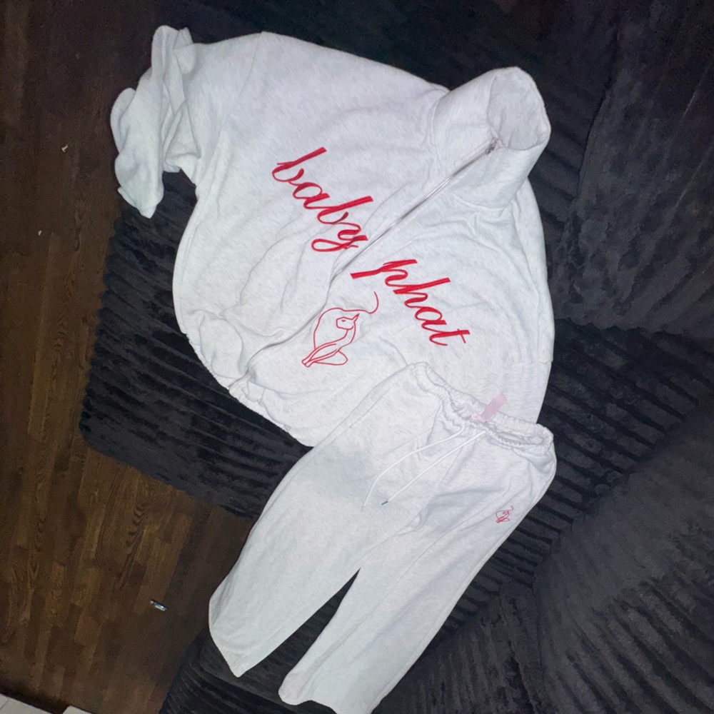 Baby Phat Grey Hoodie & Sweatpants Set with Pink Logo